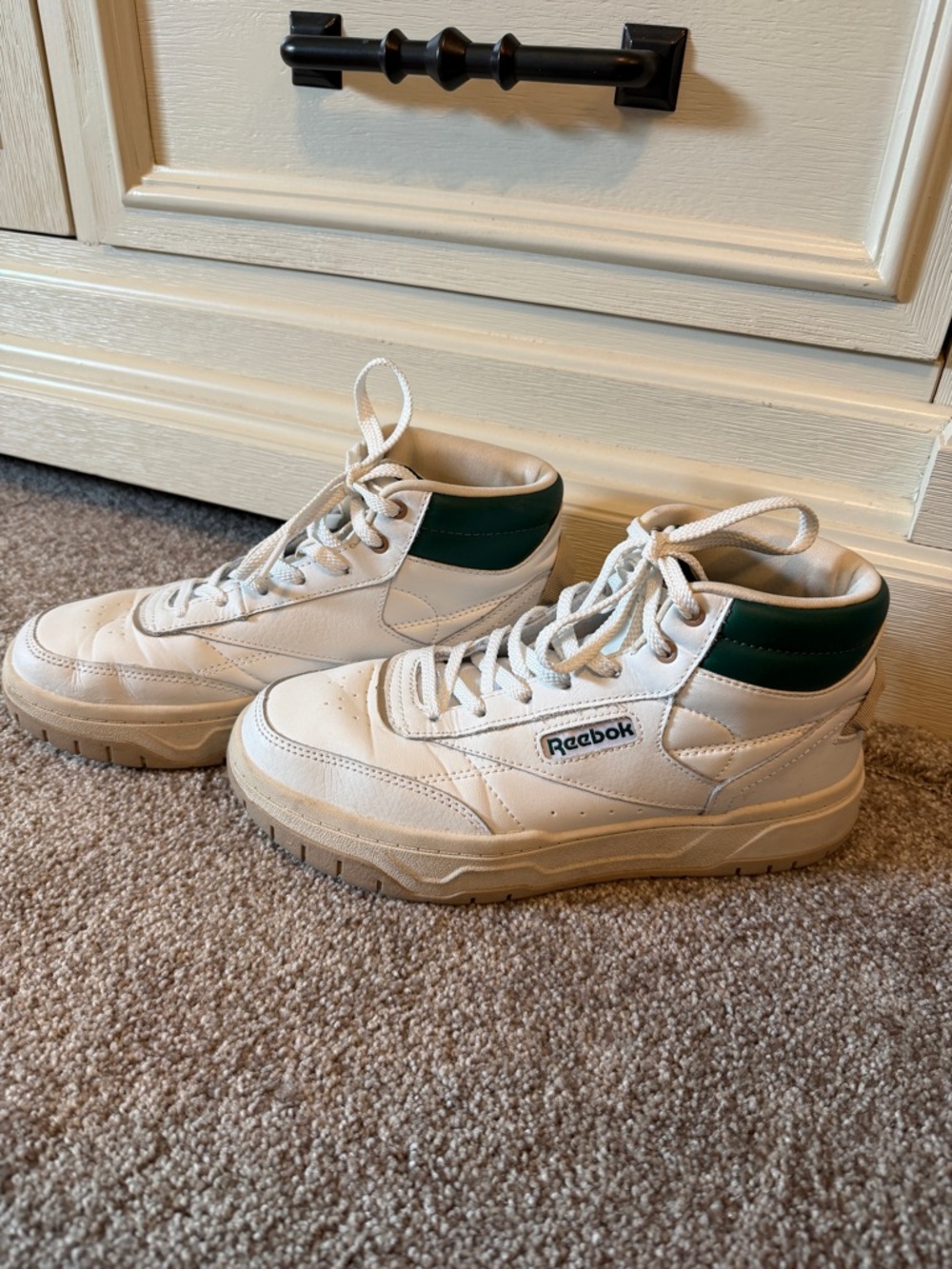 Reebok White High-Top Sneakers with Green Collar